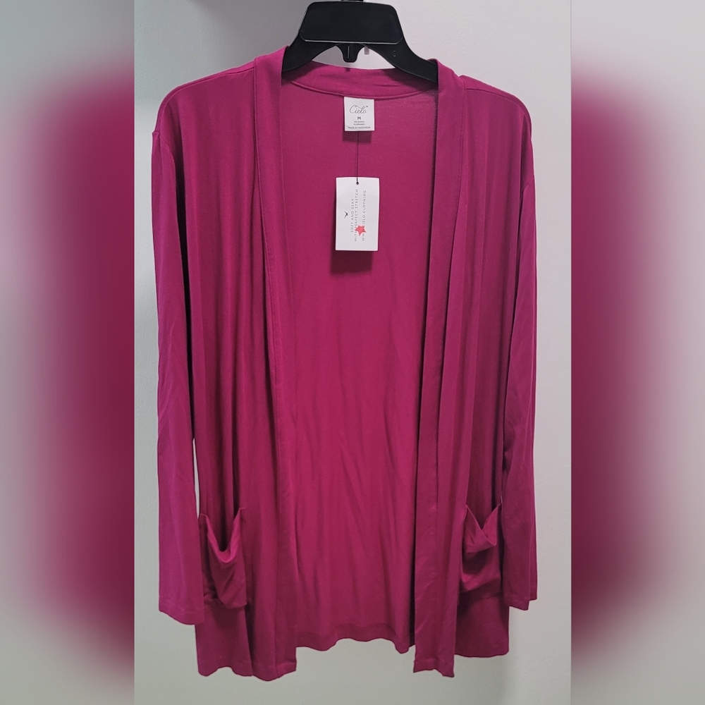 Hot Pink/Fuschia Cielo Lightweight Open Front Longsleeve Cardigan Cover Up (M)